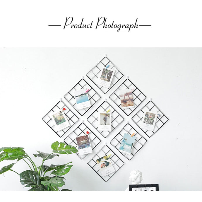Nordic Style Metal Mesh Grid Wall Photos Grids Pictures Postcards Frame Iron Home DIY Decorative Shelves