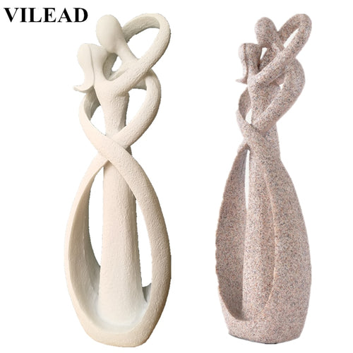 VILEAD 23cm Sandstone White Kissing Lover Figurines Wedding Decoration Anniversary Souvenirs Vintage Home Decor Christmas Gift