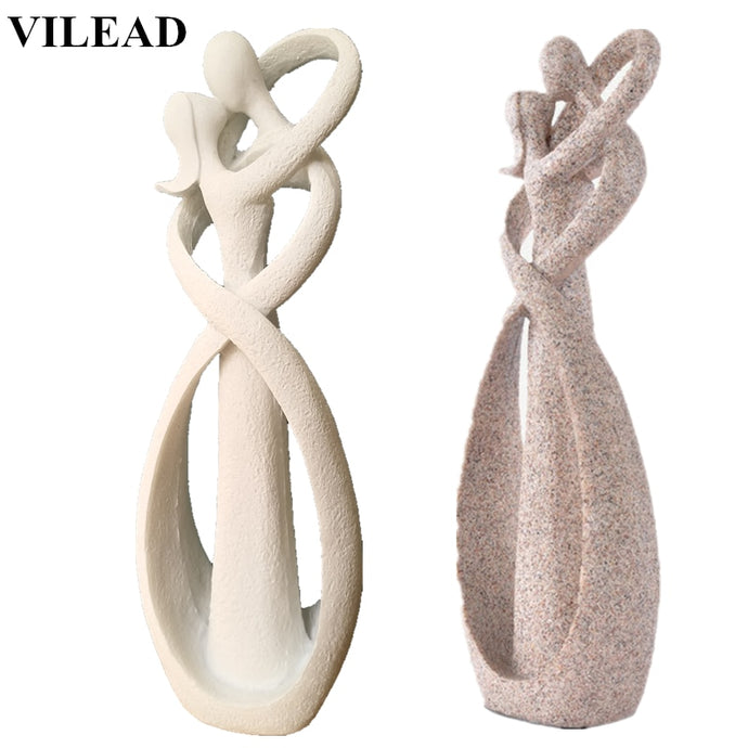 VILEAD 23cm Sandstone White Kissing Lover Figurines Wedding Decoration Anniversary Souvenirs Vintage Home Decor Christmas Gift