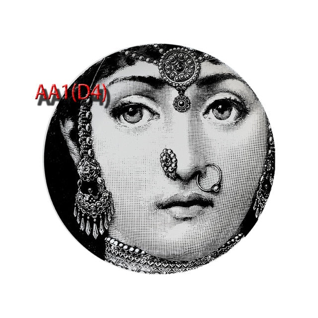 6 To 12 Inch Fornasetti Plates Human Face Illustration Hanging Dishes Artistic Nordic Style Home Decor Lina Face Ceramic Crafts