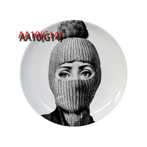 6 To 12 Inch Fornasetti Plates Human Face Illustration Hanging Dishes Artistic Nordic Style Home Decor Lina Face Ceramic Crafts